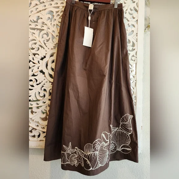 CAROLINE CONSTAS ENBRODERY BROWN MIDI FULL SKIRT NWT SZ SMALL - Picture 8 of 14